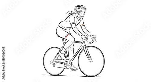 Woman riding a bicycle in profile view.