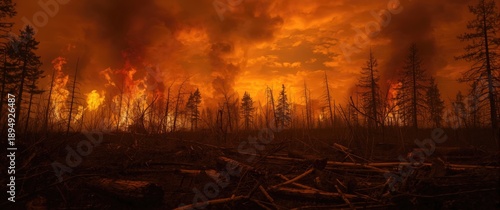 Forest blaze poses a threat to the woodland environment