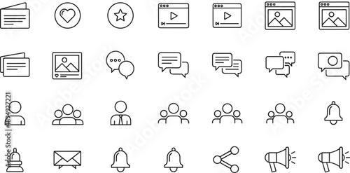 Social Media Communication and Notification Line Icons Set