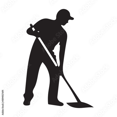 Cleaning Worker Silhouette Icon With Mop