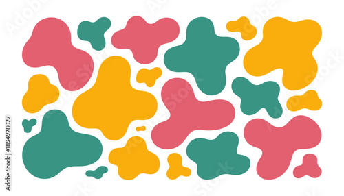 Set of colored amoeba organic irregular shapes. Creative liquid blob elements, various cartoon organic shapes.