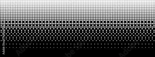 Pixel bitmap gradient and square dot dither with pattern 8bit tone. Texture element banner and chevron divider grainy with background fade halftone. Half digital dissolve and burst grain noise.