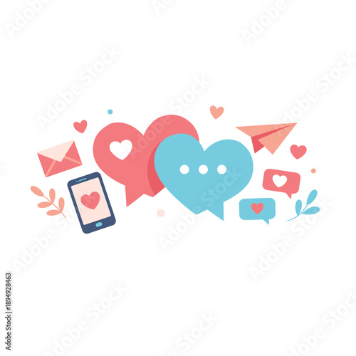 Colorful hearts and messages for love communication