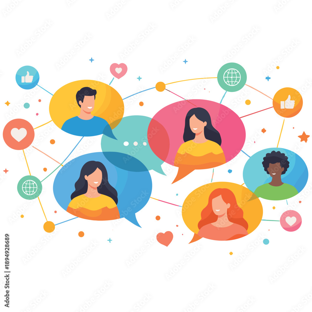 Naklejka premium Diverse group chat with colorful speech bubbles