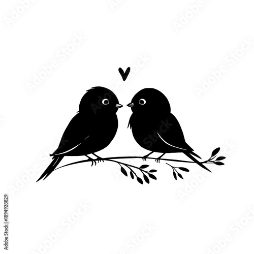 Lovebird. Lovebird simple black and white line art vector logo