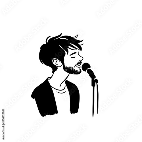 Singer. Singer simple black and white line art vector logo
