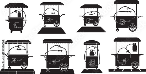 Silhouette of Various Tuk Tuk Vehicles in Different Positions