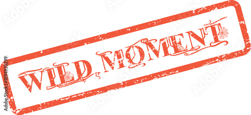 Grungy red rubber stamp with the bold text Wild Moment on a white background