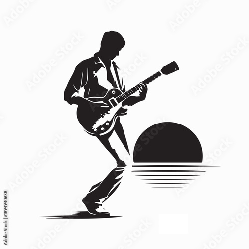 Black Silhouette Of Rock Guitar Player Vector on white background