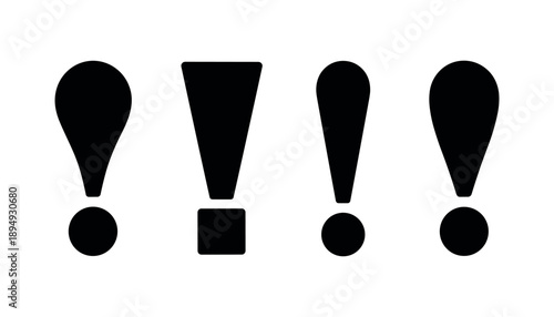Four different exclamation mark symbols in black on white background exclamation marks punctuation black and white