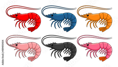 Shrimp silhouette - cut out vector icon, illustration of shrimp, shrimp vector art, vector illustration of a shrimp, shrimp isolated on white background, Shrimp Flat Design Meat Icon, 2D flat vector