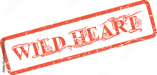 Red grunge rubber stamp mark with bold text WILD HEART featuring spiderweb details