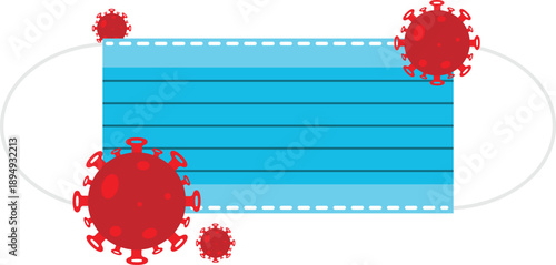 Medical Face Mask with Red Coronavirus Pathogen Cells Concept Illustration