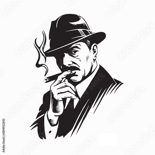 Mafia Boss With a Smoking Cigar Image Vector Isolated On White Background