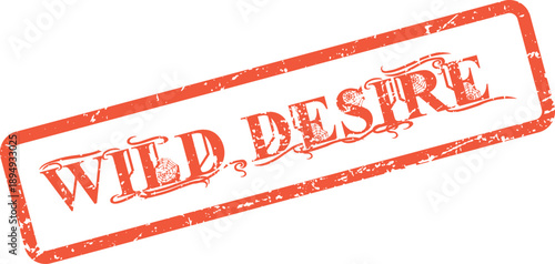 Stylish Distressed Red Rubber Stamp presenting Wild Desire Text with Spiderweb Imagery