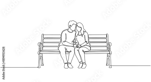 Couple Sitting Together on Bench Outdoors.