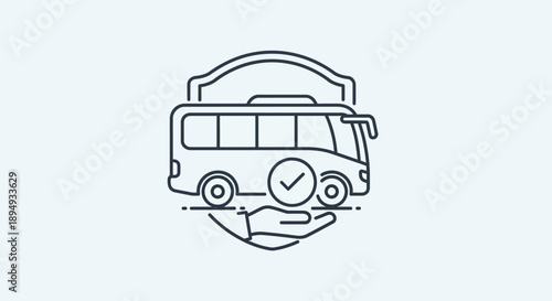 Bus Icon with Shield and Checkmark Symbol.