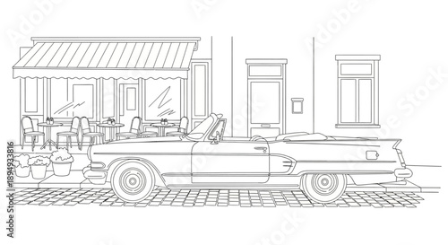 Vintage Convertible Car Side View Illustration.