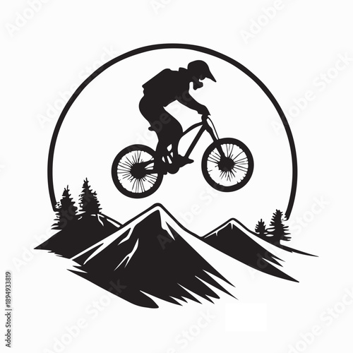 Mountain Bike Silhouette Jump Stock Illustrations on White Background