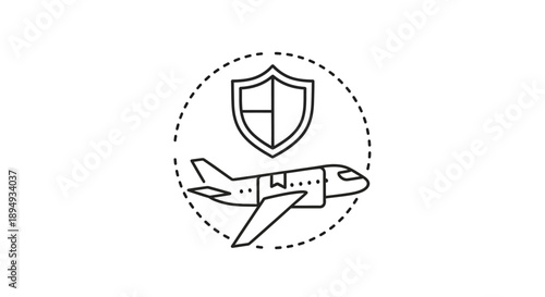 Airplane with Shield Protection Icon Illustration.
