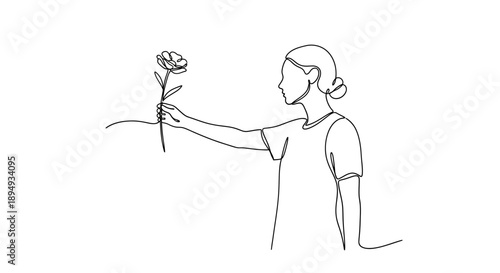 Woman Holding Single Rose in Hand.