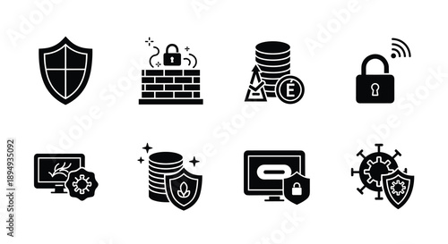 Cybersecurity and Data Protection Icons Set, Generative AI.