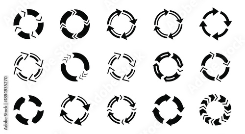 Set of black circular arrows representing refresh and reload actions, Generative AI.