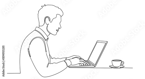 Man Working on Laptop Computer.
