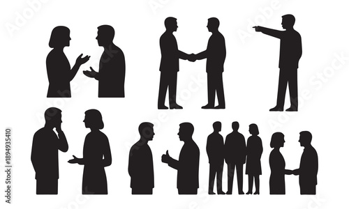 Silhouette Vector Icons of Human Interaction and Social Communication