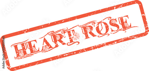 A red distressed rubber stamp imprint showcasing Heart Rose typography for romantic projects