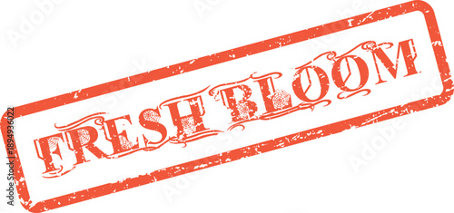 Fresh Bloom Decorative Red Rubber Stamp Featuring Vintage Distressed Text and Floral Effect