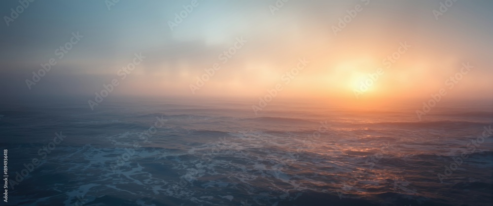 Fototapeta premium foggy sunset over the ocean sky