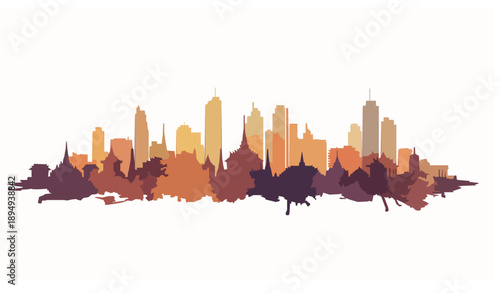Minimal Bangkok skyline sunset watercolor vector illustration