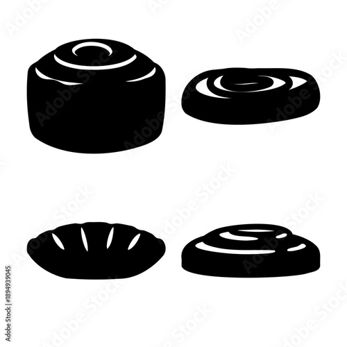 A collection of stylized black silhouettes depicting various freshly baked goods and pastries