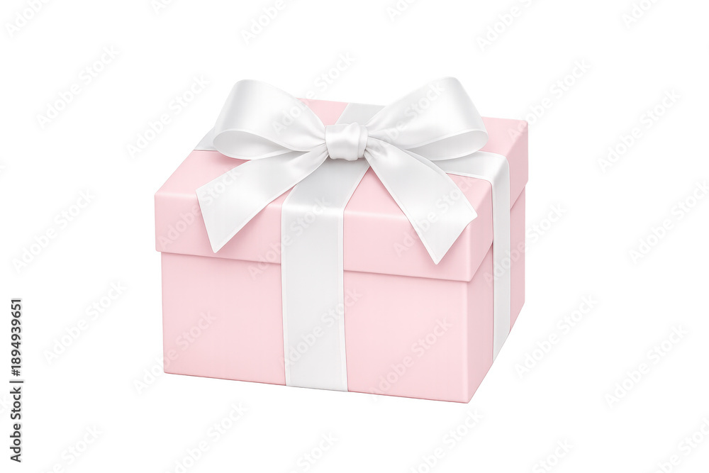 Obraz premium Pink gift box with white satin bow, presenting a lovely surprise for celebration, birthday, or anniversary on transparent background