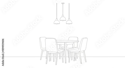 Modern Dining Table and Chairs Illustration.