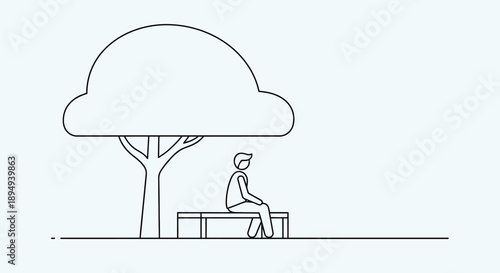 Man Sitting on Bench under Tree.