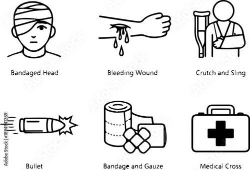 Injury and Medical Emergency Line Icon Set