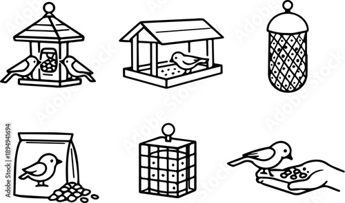 Bird Feed and Feeder Line Icons