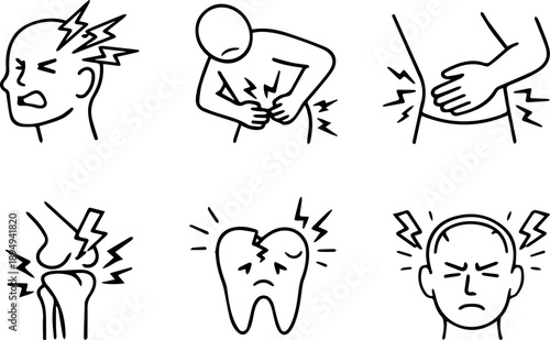Pain Symptoms Line Icons Set