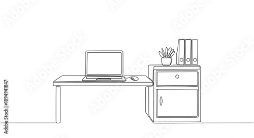Minimalist Office Desk Setup with Laptop and Supplies.