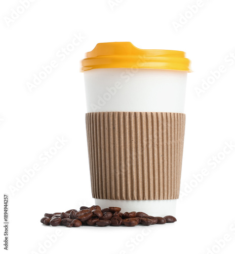 Paper cup and coffee beans ...