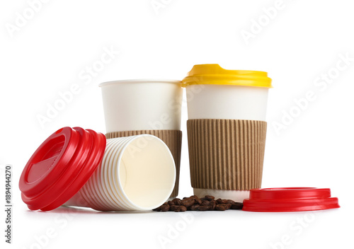 Paper cups and coffee beans...