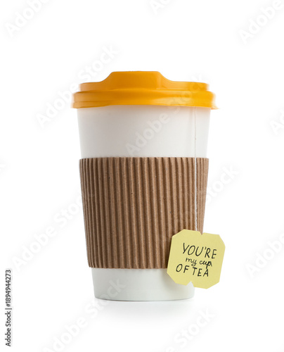 Paper cup with tea bag isol...