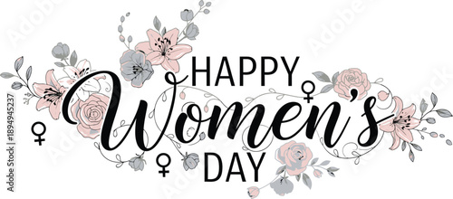 Happy women's day floral design isolated on white background