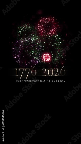 250 years Anniversary vertical video design. 250th anniversary video to celebrate Independence Day of America on 4th July. 1776 - 2016 typographic design with firework.
