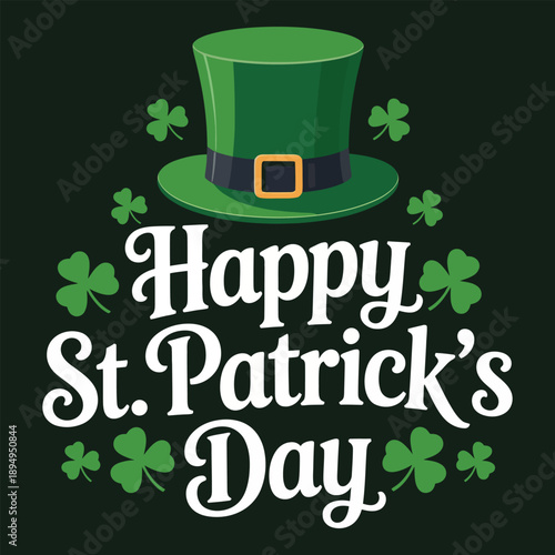 Happy st patrick s day wishes with green hat and shamrocks