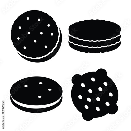 Collection of diverse cookie and biscuit silhouettes, perfect for sweet snack icons