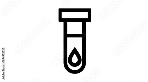 Test tube icon with liquid drop. Simple outline vector for science, chemistry, lab research, medical analysis, experiment, and biology.