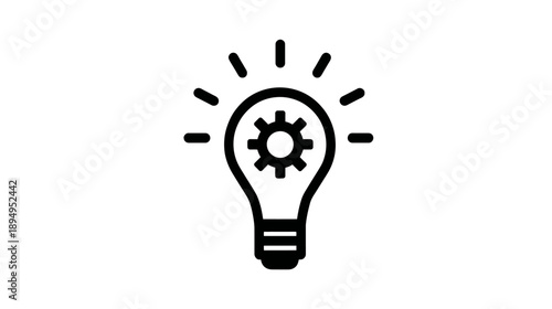 Innovative idea lightbulb icon with gear symbol. Creative solution, engineering, development, and problem-solving concept graphic.